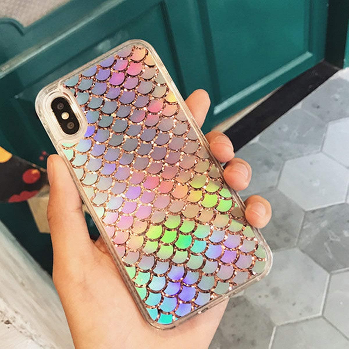 Holographic Mermaid Case for iPhone Xs max,Transparent Heavy Duty Hybrid Quicksand Color Changing Phone Cover for iPhone Xs Max 6.5 inch