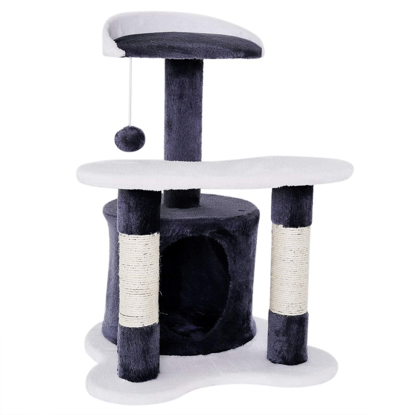 liontoScratching Tree for Cats with cave & Plush Ball, Height 25,6 in, Medium-Sized cat Tree with Robust sisal & Plush, Cozy Lying Area & cave, Suitable for Small and Large Cats, Gray/White