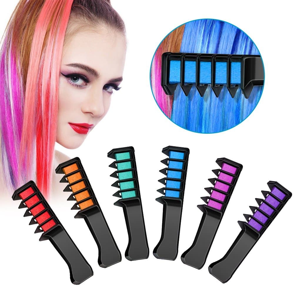 Hair Chalk Comb Shimmer Temporary Hair Color Cream, Non-Toxic Washable Hair Color Comb for Party Cosplay DIY, 6 Colors