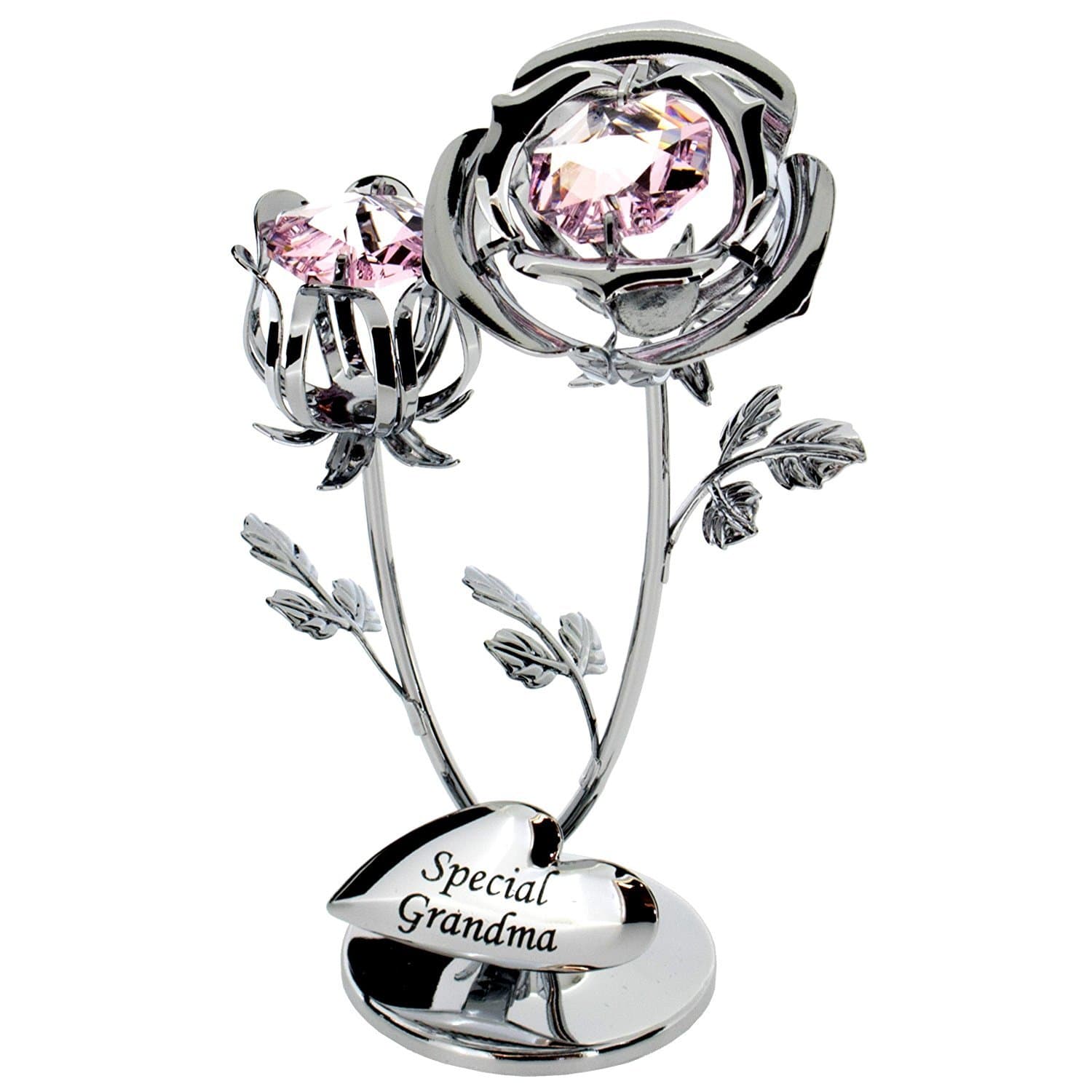Crystocraft Chrome Plated Rose & Rose Bud Ornament. (Special Grandma)for Birthday