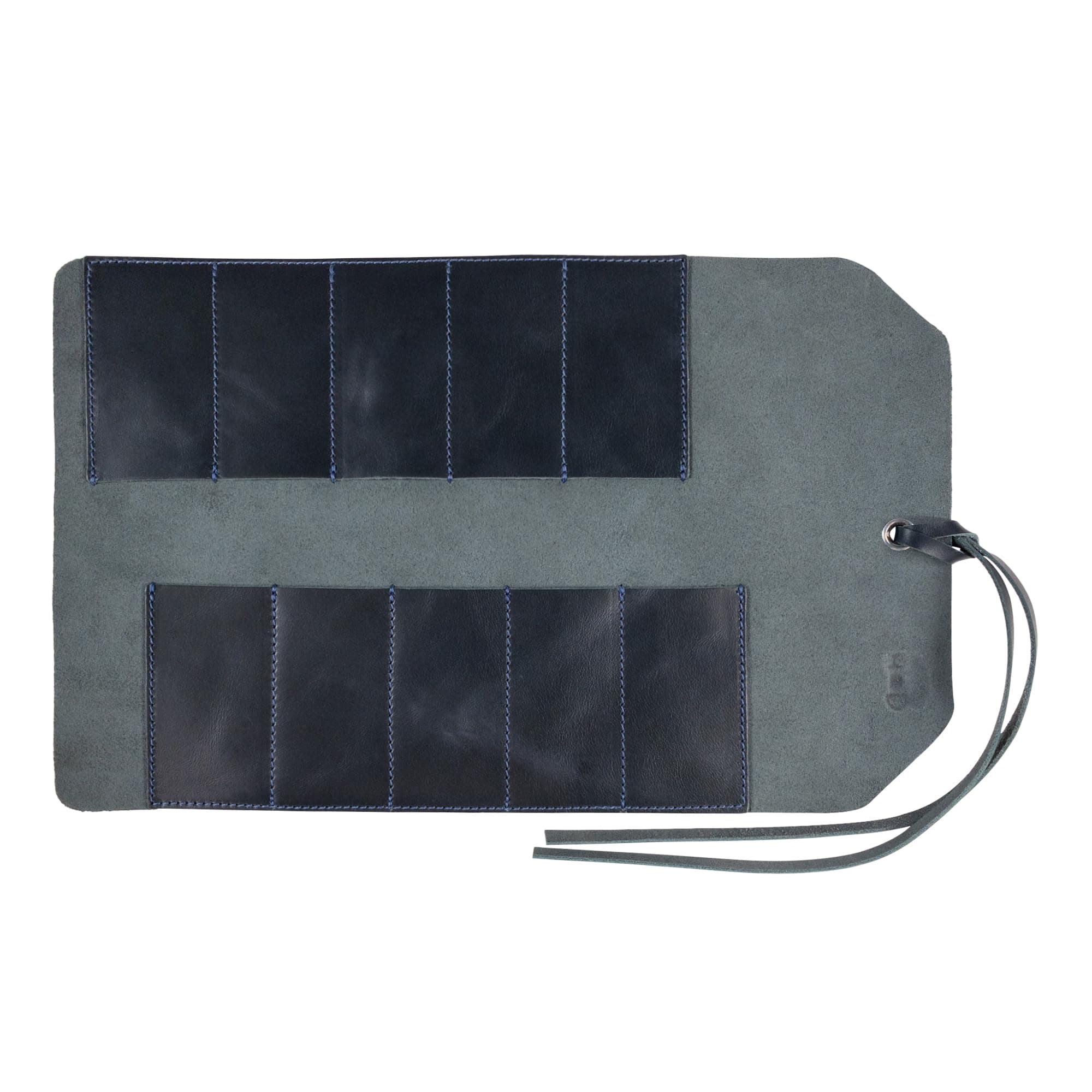 Hide & Drink, Rustic Small Tool Roll-Up Bag (10 Slots), Portable Carry-On Pouch, Workshop Storage, Woodworking Tools Organizer, Vintage, Full Grain Leather, Handmade, Slate Blue