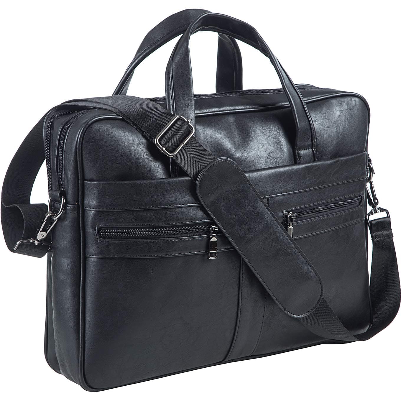 Men's Business Travel Briefcase Leather Handmade Messenger Bags Laptop Bag 15.6 inch Work Computer Bag Satchel Bag (Black)