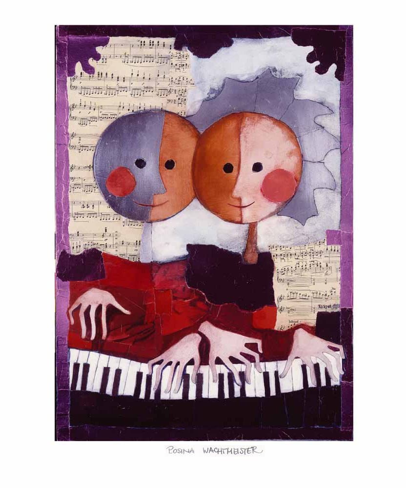 Art Print"Four-hand piano playing" By Rosina Wachtmeister with Autograph Signature (15.75x19.75")