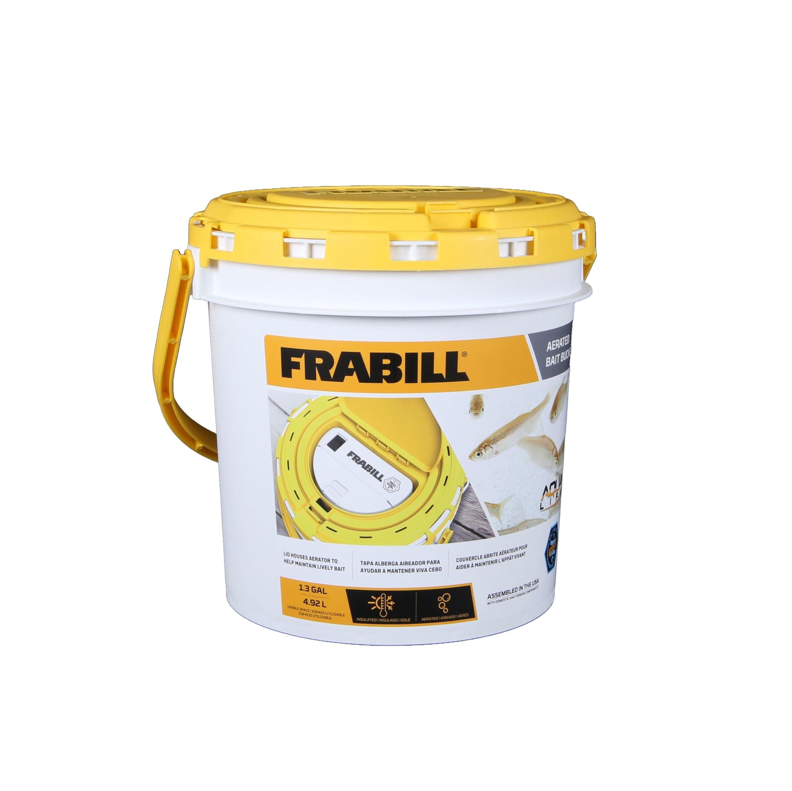 Frabill Aerated Bait Bucket, White and Yellow, 1.3 Gallons