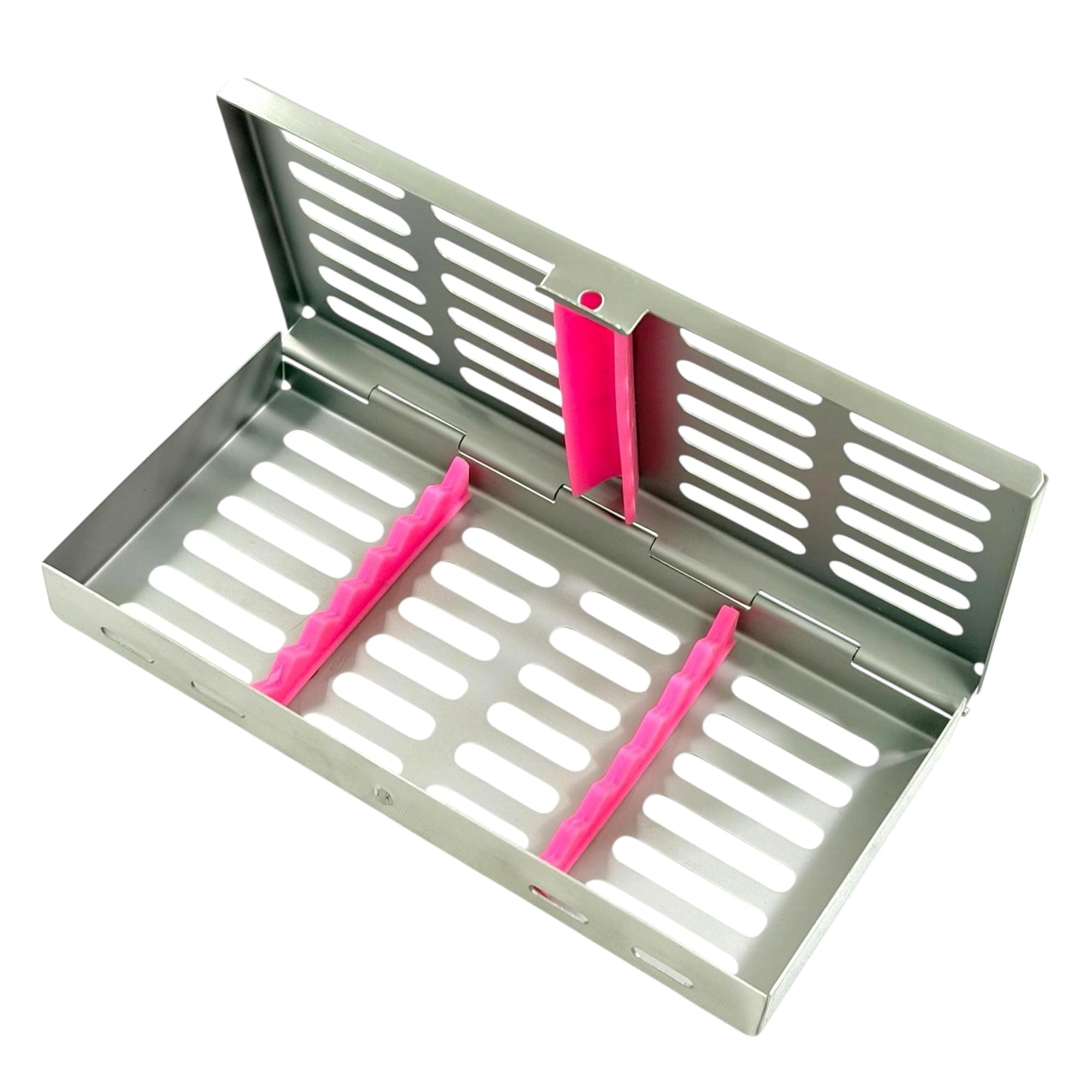 New Premium German Stainless Dental Autoclave Sterilization Cassette Rack Box Tray for 7 Instruments Pink
