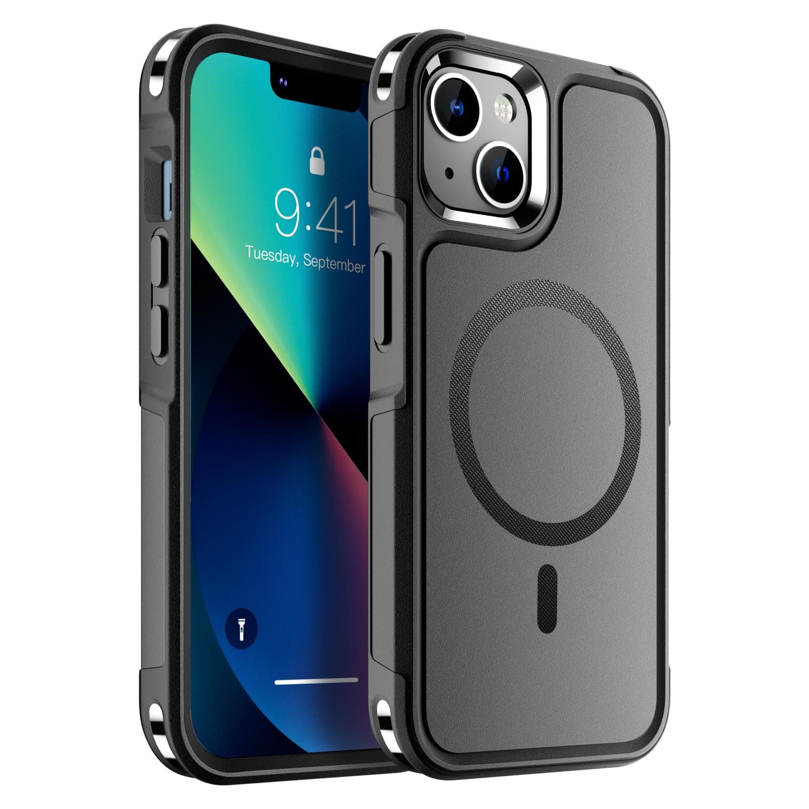 SUPFINE Magnetic for iPhone 13 Case, [Compatible with MagSafe][10 FT Military Grade Drop Protection] [Dual Layer Structure Protection] Non-Slip Heavy Duty Full-Body Shockproof Phone Case,Black