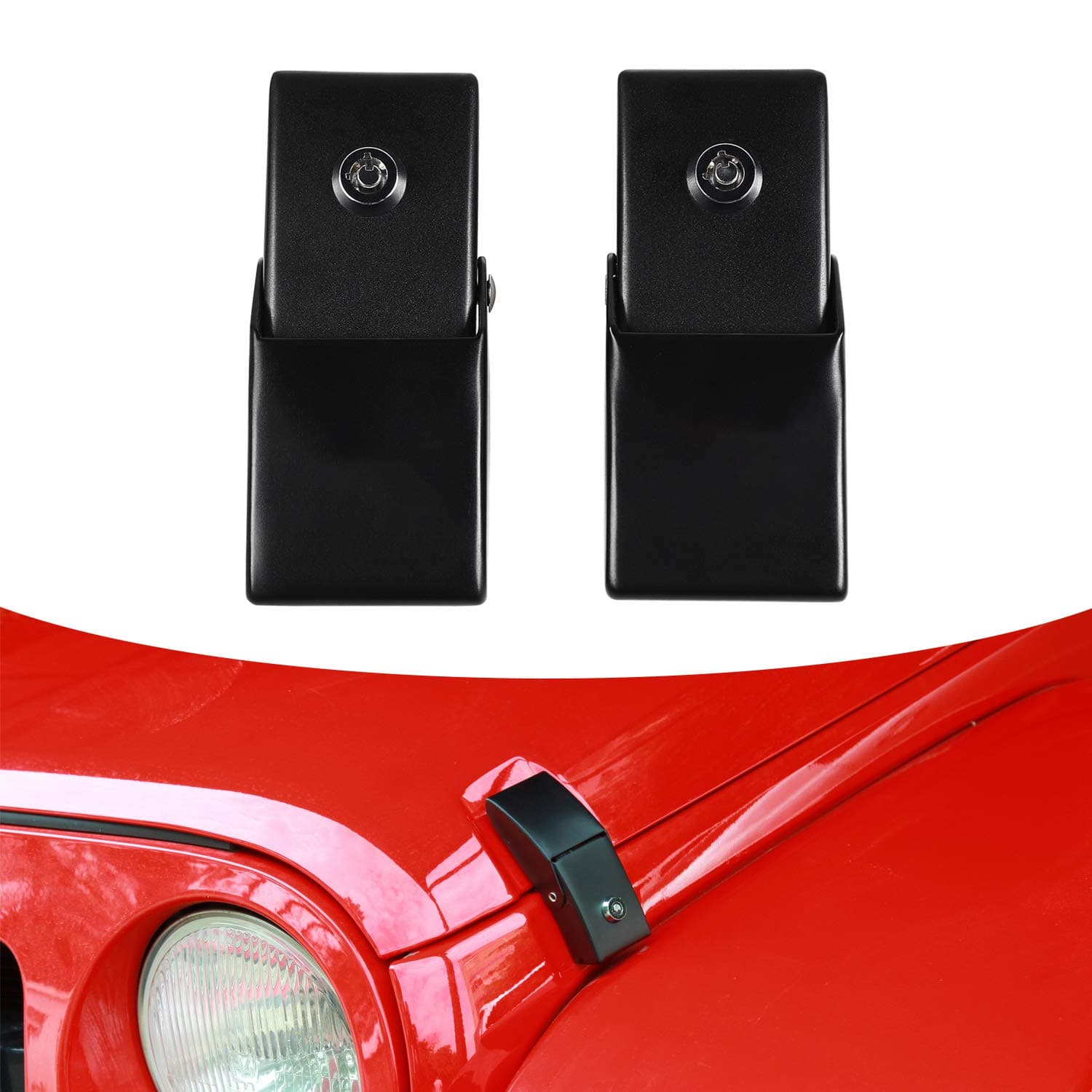 JeCar Steel Hood Latches Compatible with Jeep Wrangler 2007-2023 JK JKU JL JLU Gladiator JT Rubicon Sahara X Off Road Sport Exterior Accessories (Black 1 Pair)