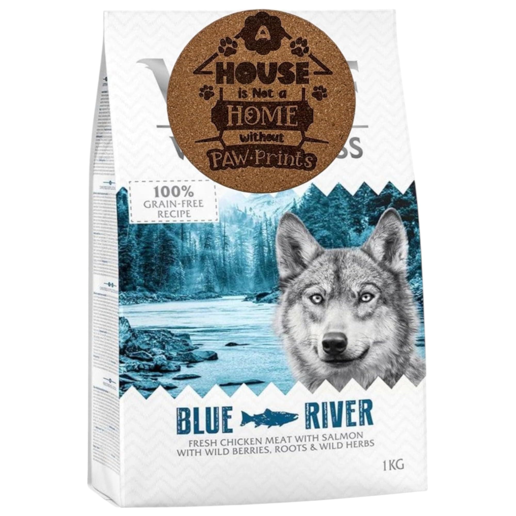 Blue River Protein-Rich Chicken & Salmon Dry Dog Food 1kg – Grain-Free Formula with Wild Berries – Includes Exclusive AETN Dog Quote Coaster