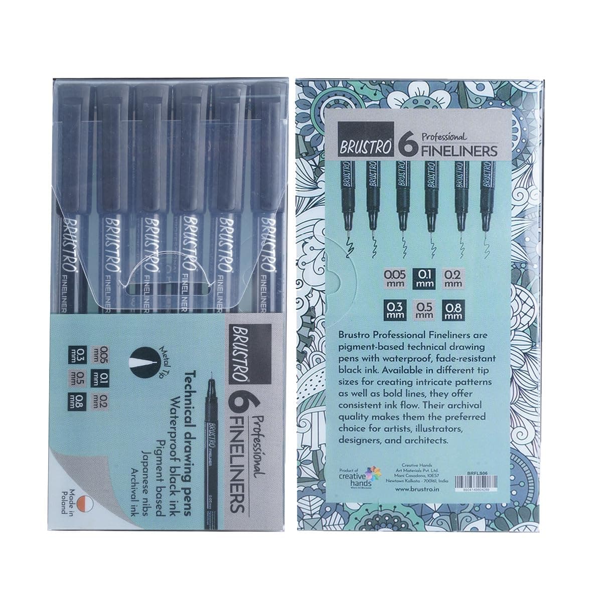 BRUSTRO Professional Pigment Based Fineliner - Set Of 6 (Black) Set of 6 Micron pen Black, Black