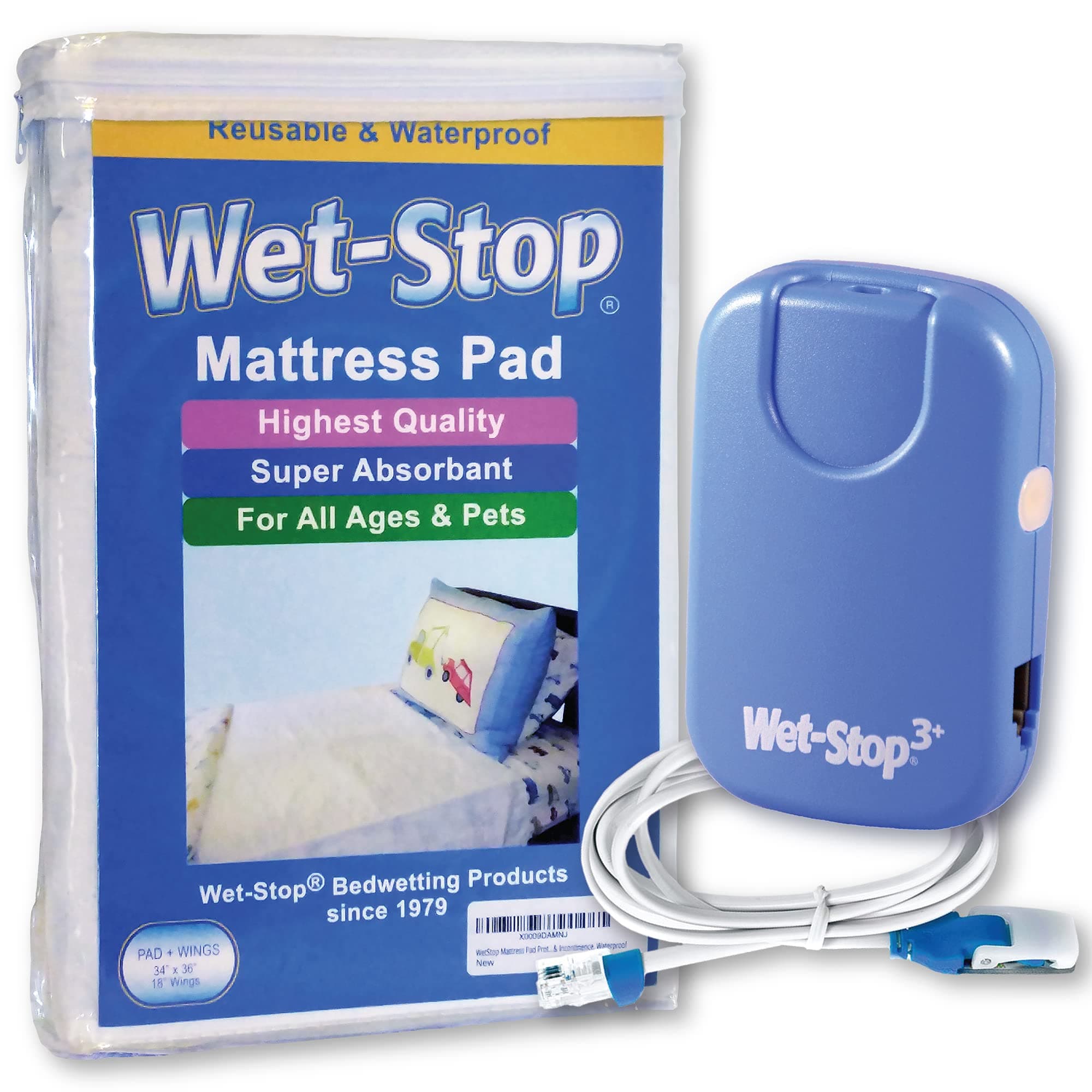 Wet-Stop Deluxe Bedwetting Kit Bedwetting Alarm, WobL+ Waterproof Watch, Waterproof Mattress Pad