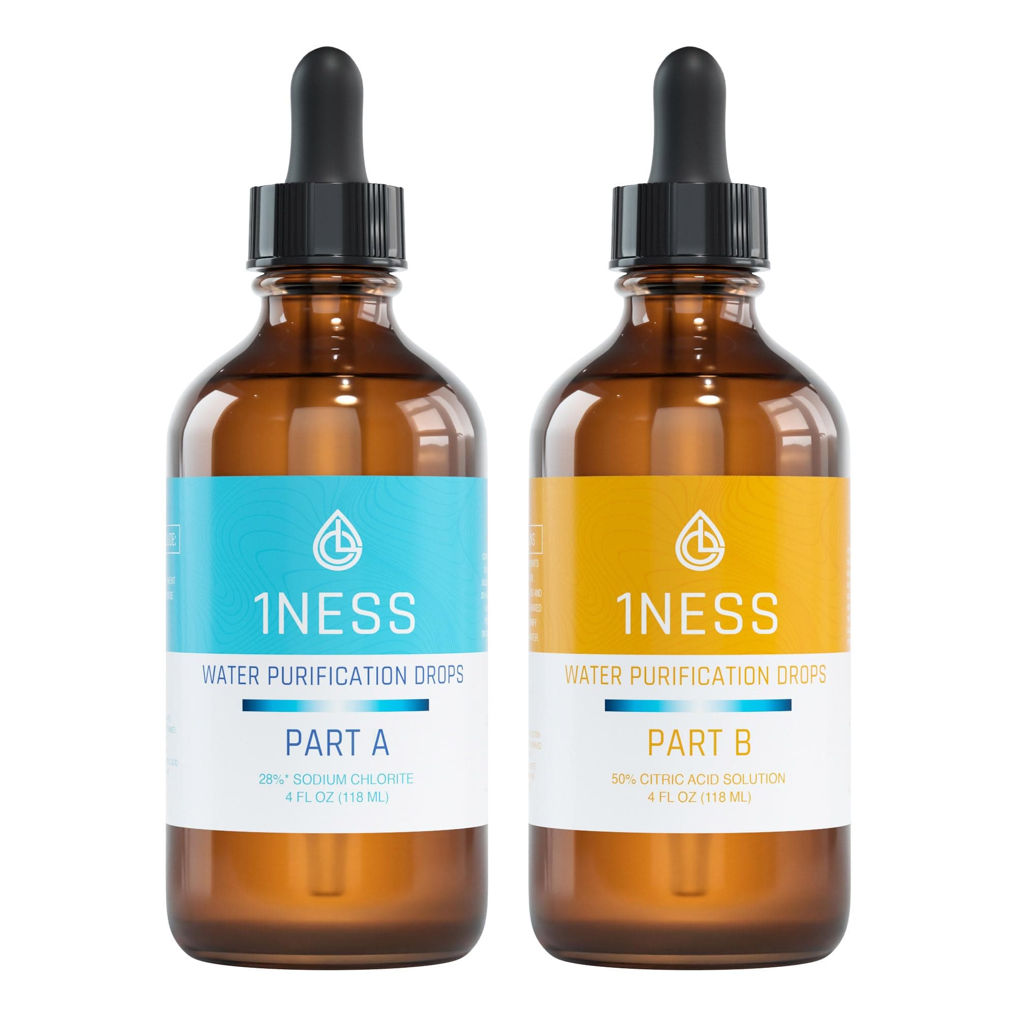 1 Ness Chlorine Dioxide Kit | 2 Part Liquid Classic 1:1 Set | 50% Citric Acid: 28% Sodium Solution | 1x 4oz Solution A + 1x 4oz Solution B