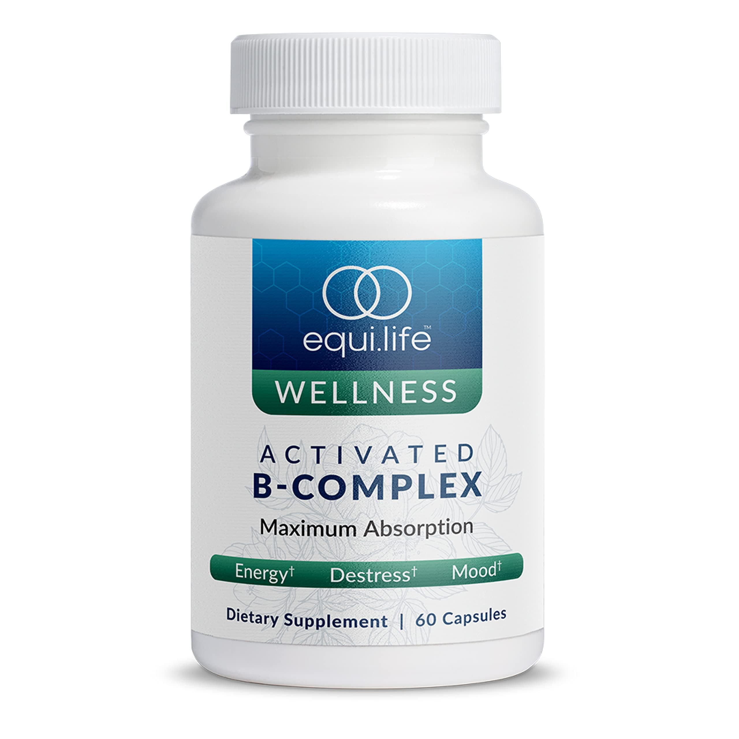 Activated B Complex, Super B Complex Dietary Supplement With Biotin, Inositol, B12 & B6, Choline & Folate to Support Energy & Hair, Skin, Nail Health, Gluten Free, Vegan, Non GMO, 60 Capsules