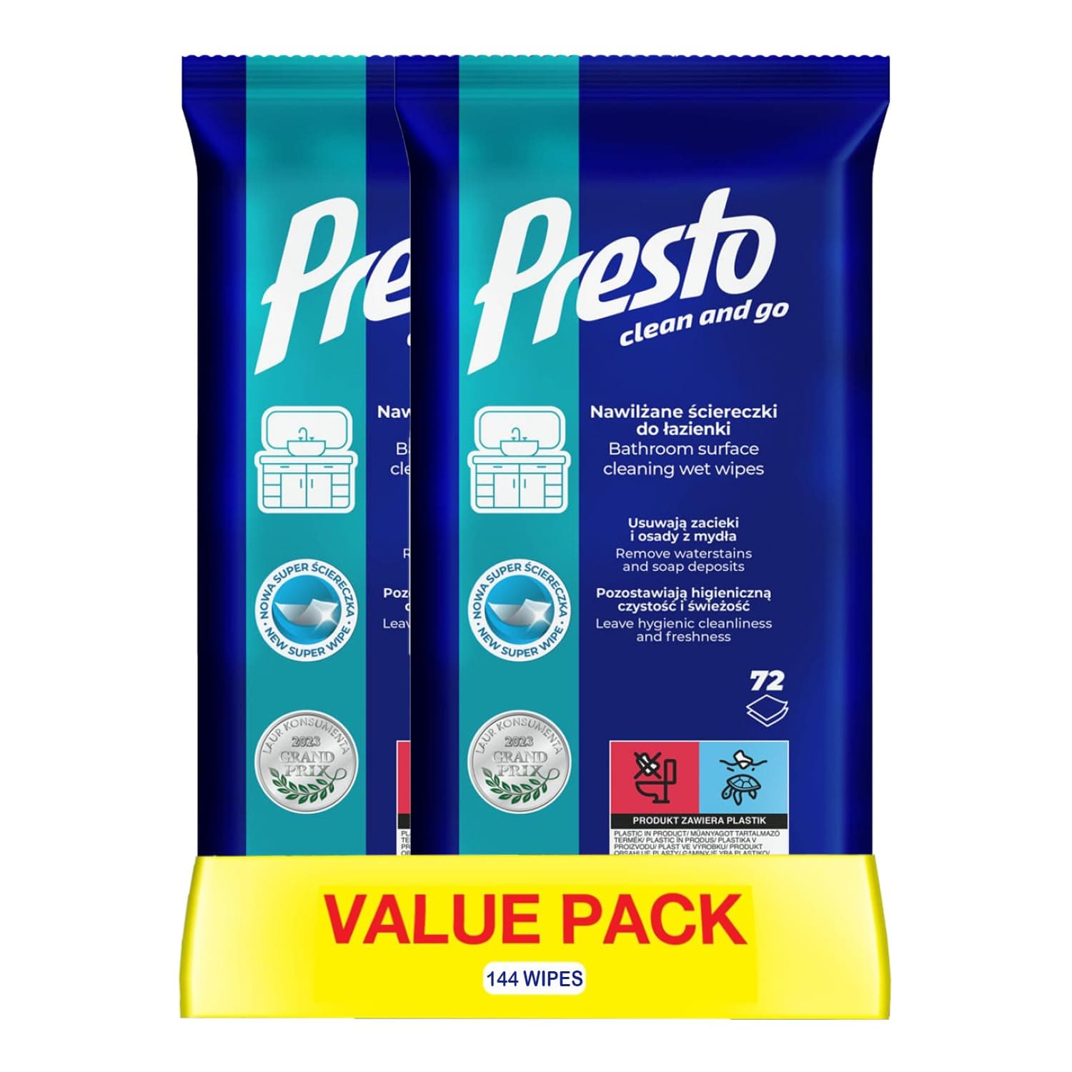 Wet Wipes for Bathrooms | Power Fresh Formula | Removes Water Stains & Soap Deposits | Hygienic Cleanliness and Freshness | 72 Wipes (Pack of 2, 144 Wipes)