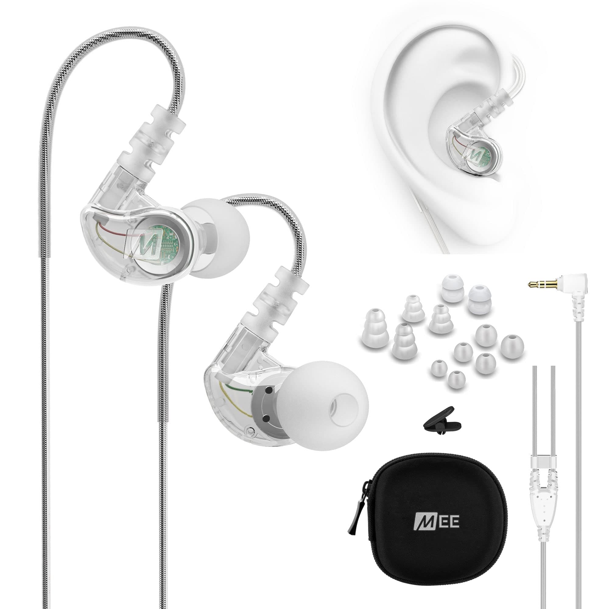 Sport-Fi M6 Noise Isolating in Ear Wired Headphones with Memory Wire (Clear)