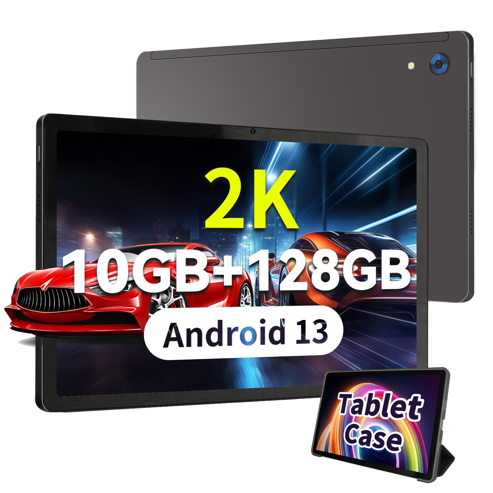 Tablet 11 inch 2K Tablet Android 13 with Octa-Core Processor, 10(4+6) GB RAM+128GB ROM(1TB TF), 2000x1200 FHD IPS Display, 5MP+13MP, Split-Screen, 6800mAh, with Widevine L1(Gray with Case)