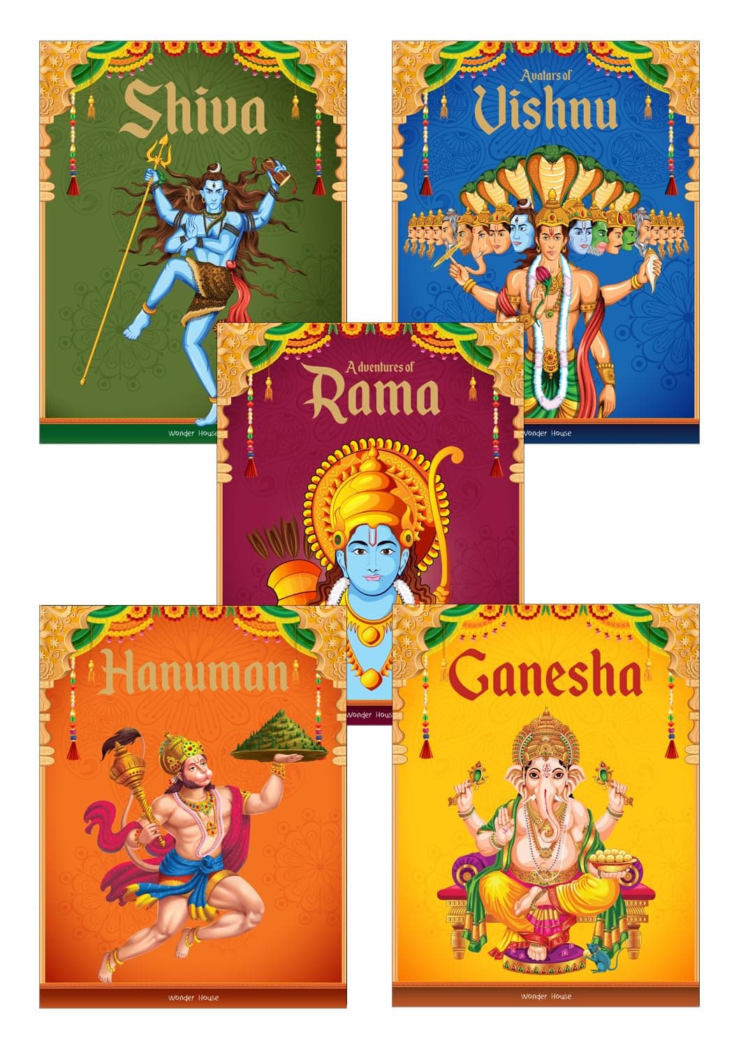 - Children's First Mythology Stories (Illustrated) - Pack of 5 books (Ram, Shiva, Hanuman, Ganesha, Vishnu) - Storybook for Kids - Folklore - Traditional Values - 6 years to 10 years