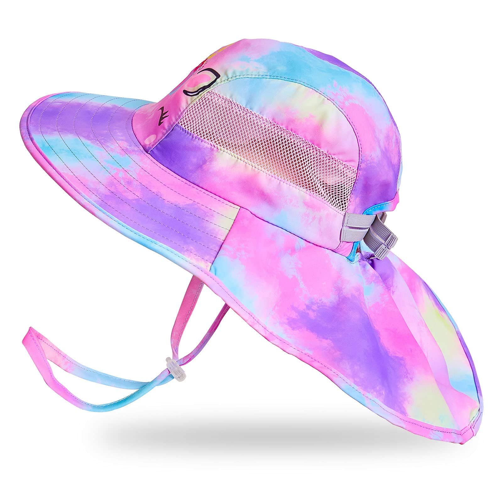 Play TailorKids Sun Hat UV Protection Unicorn Summer Beach Play Hats Wide Brim Neck Flap for Girls 2-9 Years
