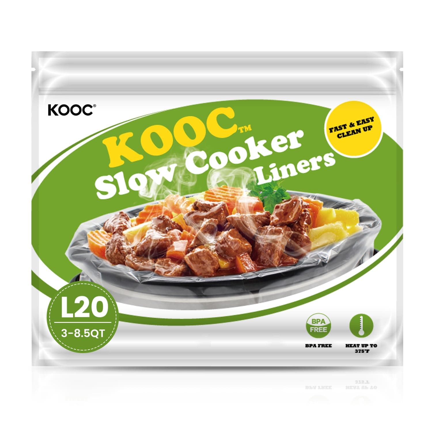 KOOC Slow Cooker Liners 13"x21" 20 Count Cooking Bags Pot Liners Disposable Bags Fit 3 qt to 8.5 qt Slow Cooker BPA Free, 2 Packs (20 Liners Total)