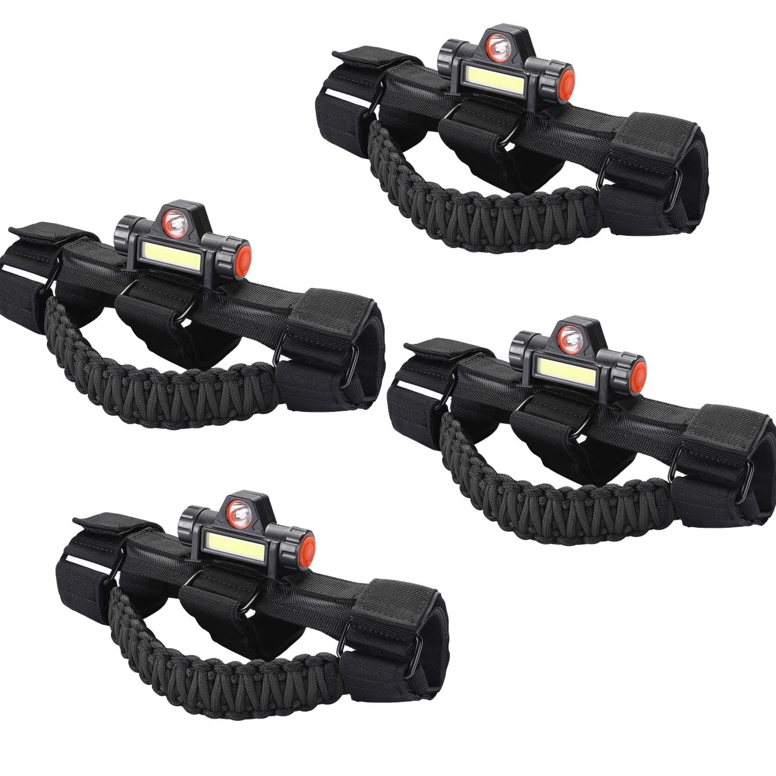 cartaoo Upgrade Roll Bar Grab Handles with Dome Light for Jeep Gladiator Accessories, Premium Paracord Grips Fit 2.0-4.0 Inch Rods CJ YJ TJ JK JL & Gladiator JT 1945-2023 (Black 4pcs) (CT068)