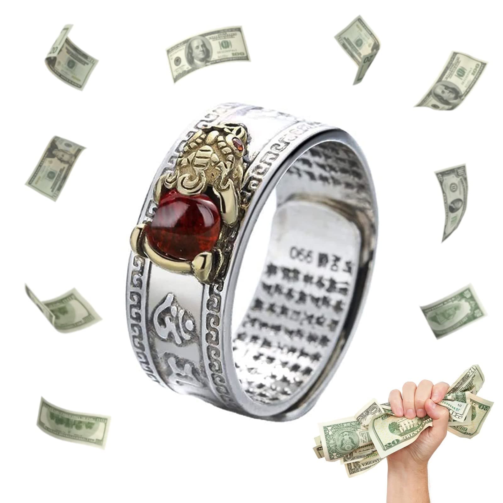 HETICA Feng Shui Pixiu Mantra Amulet Lucky Adjustable Ring Buddhist Good Luck Mantra Double Protection Wealth Love Health Ring Vintage Ring Jewelry Gift