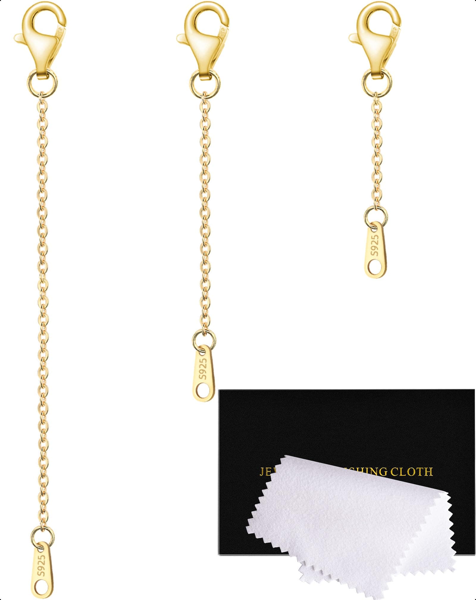 Necklace Extenders Gold Chain Extenders for Necklaces Extensions Sterling Silver Bracelet Extender Gold Necklace Extenders for Women 3 Piece Set, 1 2 3 Inch