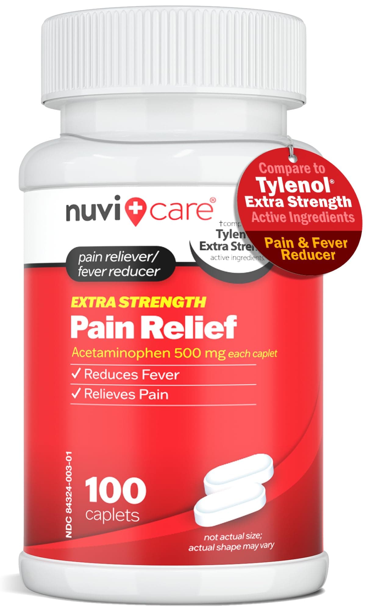 NUVICAREExtra Strength Pain Relief Acetaminophen 500mg 100 Tablets