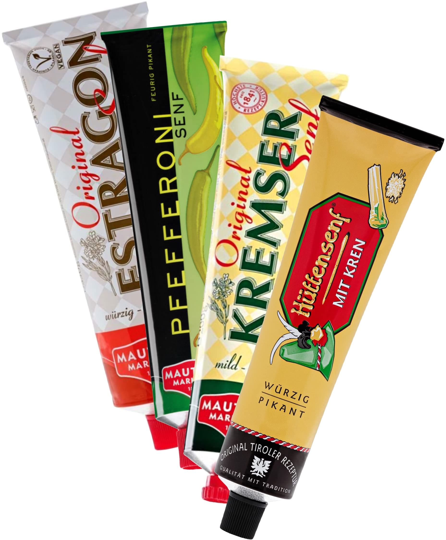 4x200g Mautner Mustard Variety - Kremser - Tarragon - Markhof Hut - Pepperoni/Austria