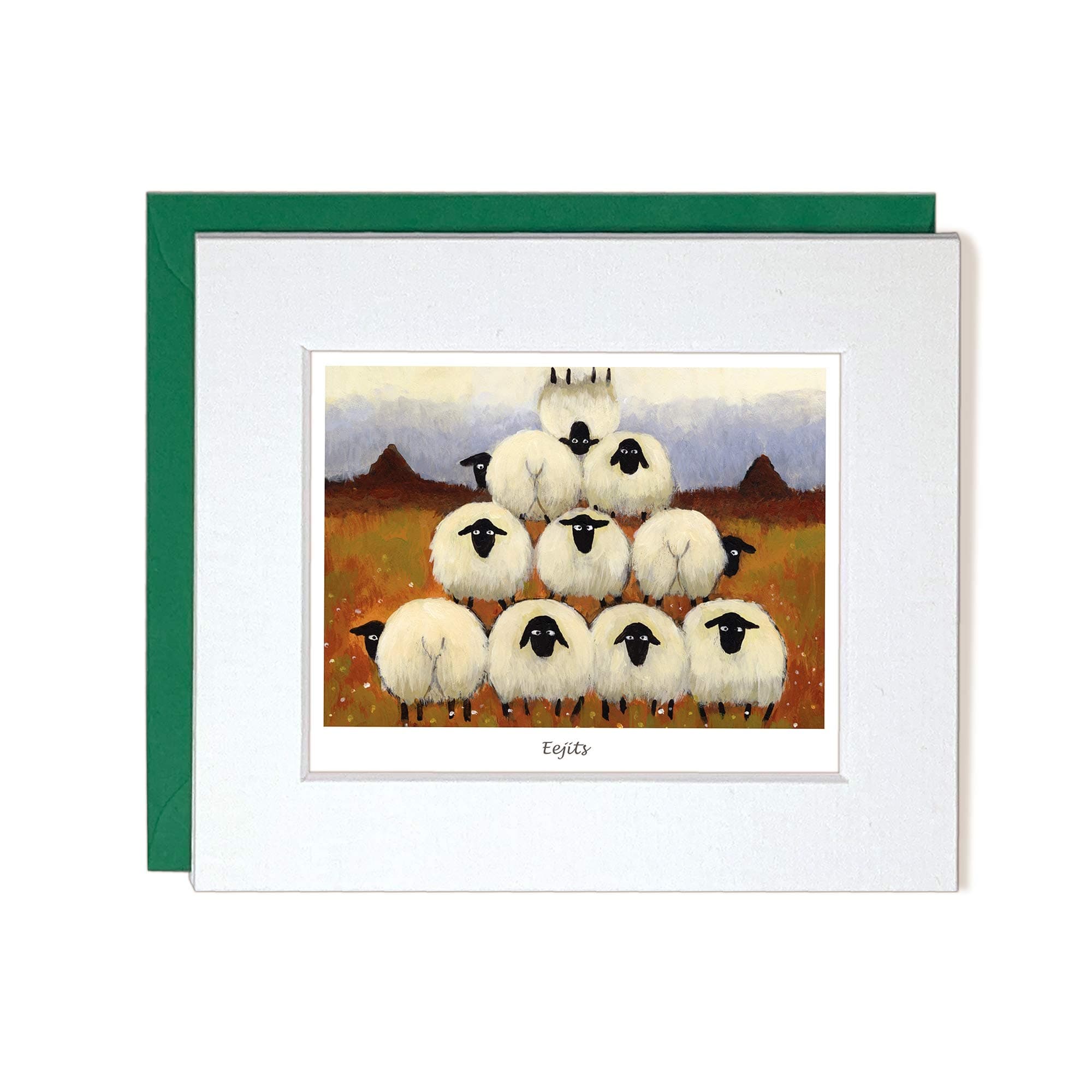 "Eejits" Mounted Greeting Card by Thomas Joseph - Funny Sheep Card
