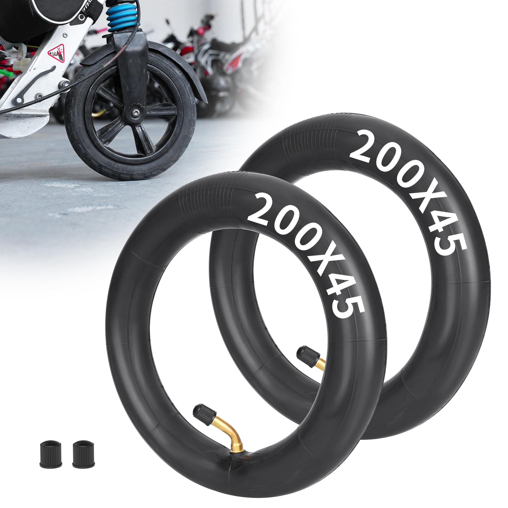 2 Pack of Inner Tube 200 x 45 Inner Tube 8 x 1 1/4 with Bent Stem for A-Bike Folding Bike Butyl Rubber