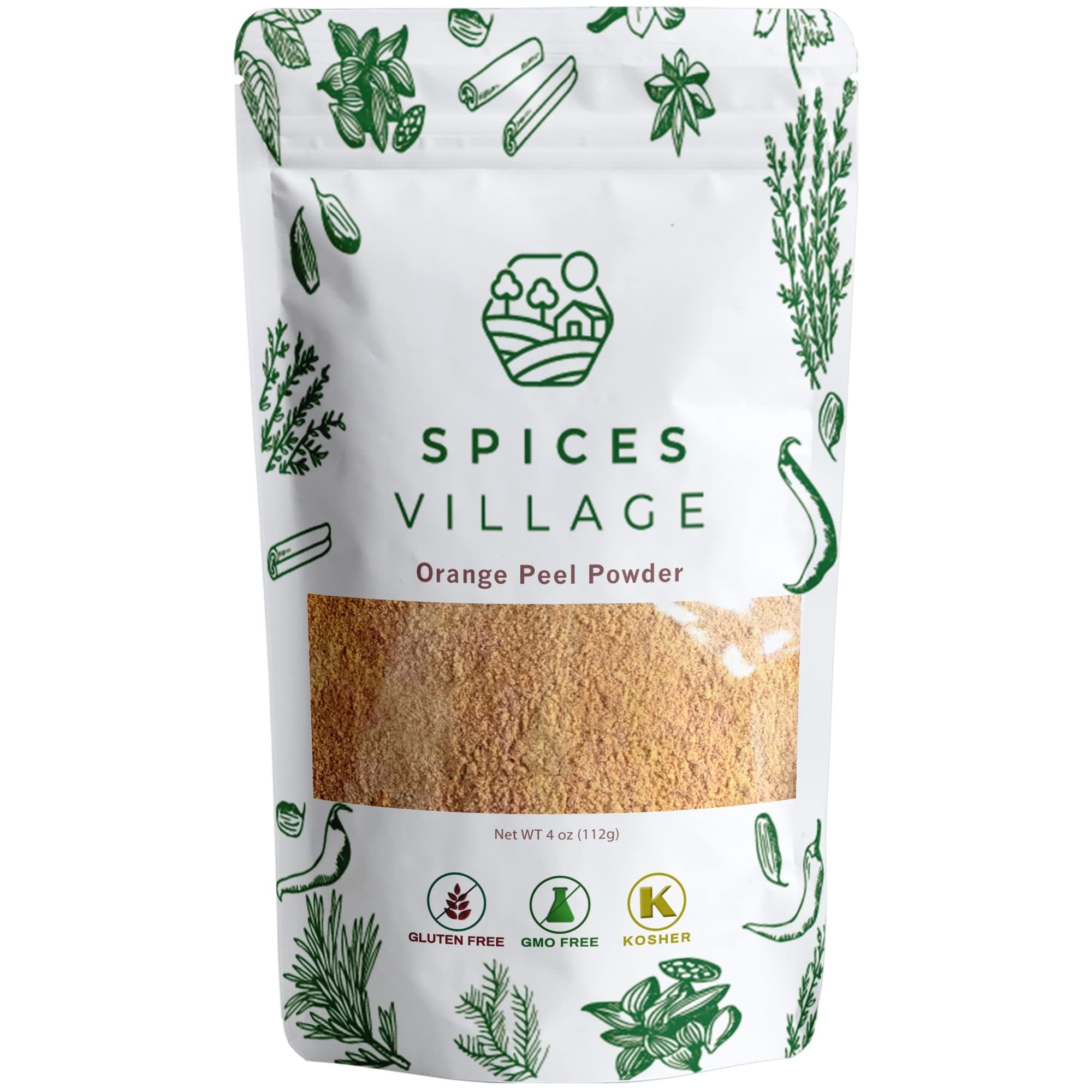 SPICES VILLAGE Orange Zest, Dried Orange Peel Powder, Citrus Fruit Seasoning for Cooking, Baking & Herb Tea, 4 oz, Kosher, Gluten Free, Non GMO, Resealable Bulk Bag