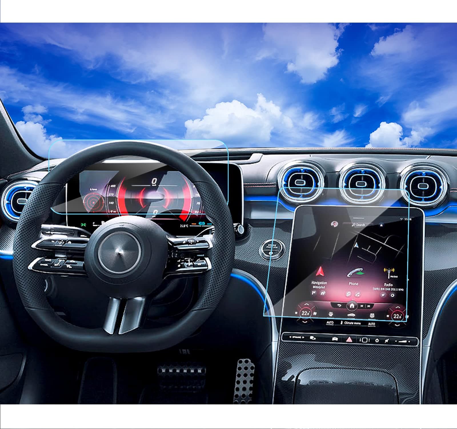 2024 2025 2026 Benz C300 Screen Protector for 2025 2024 2022 2023 Mercedes Benz GLC300 350e C300 4matic W206/2023 2024 AMG C43/2024 AMG C63 2024-2025 CLE300 11.9inch Touchscreen 12.3’’ Tempered Glass 2pcs