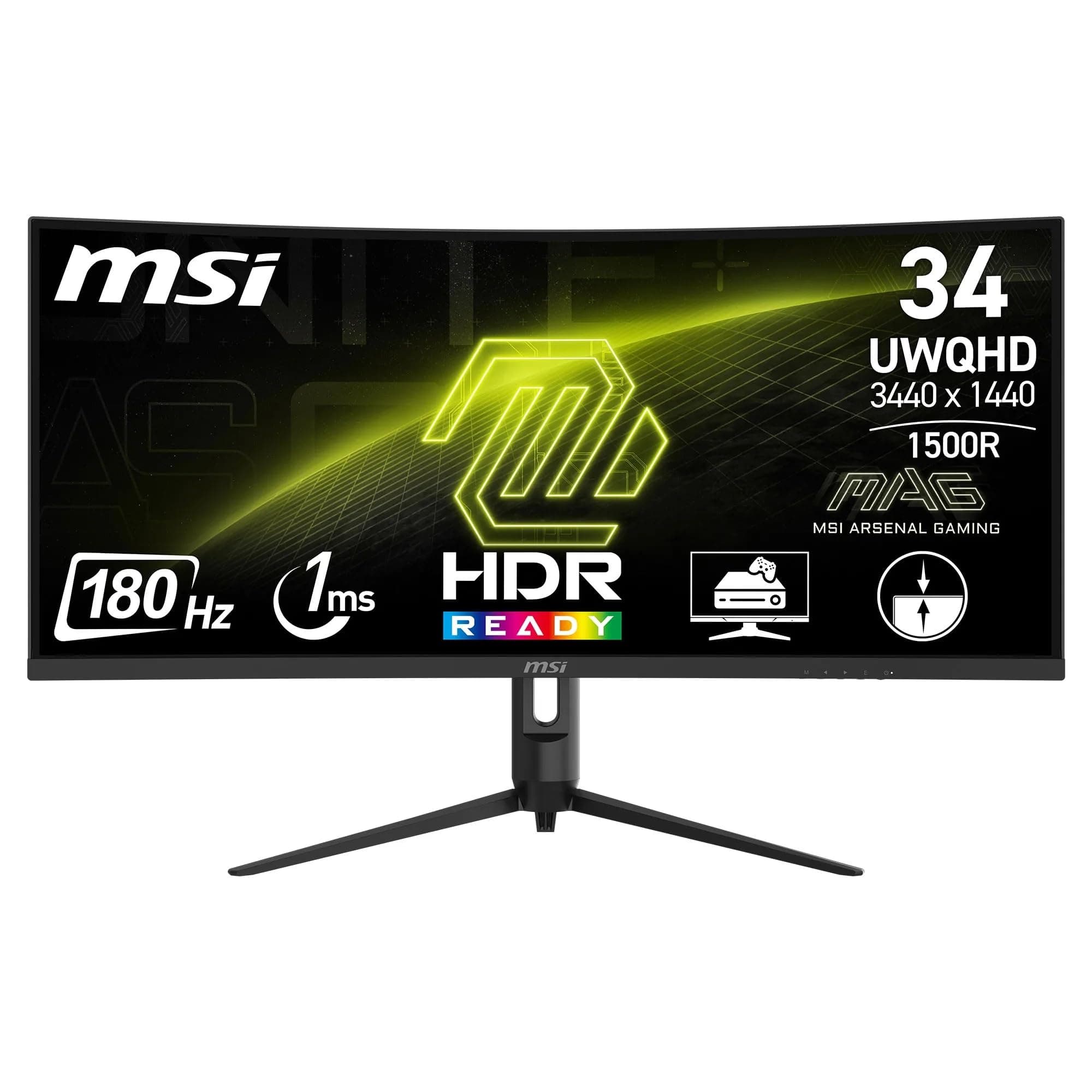 MAG 342CQR E2 34 Inch UWQHD Curved Gaming Monitor - 1500R 3440 x 1440 VA Panel, 180 Hz / 1ms (MPRT), Adaptive Sync - DP 1.4a, HDMI 2.0b CEC