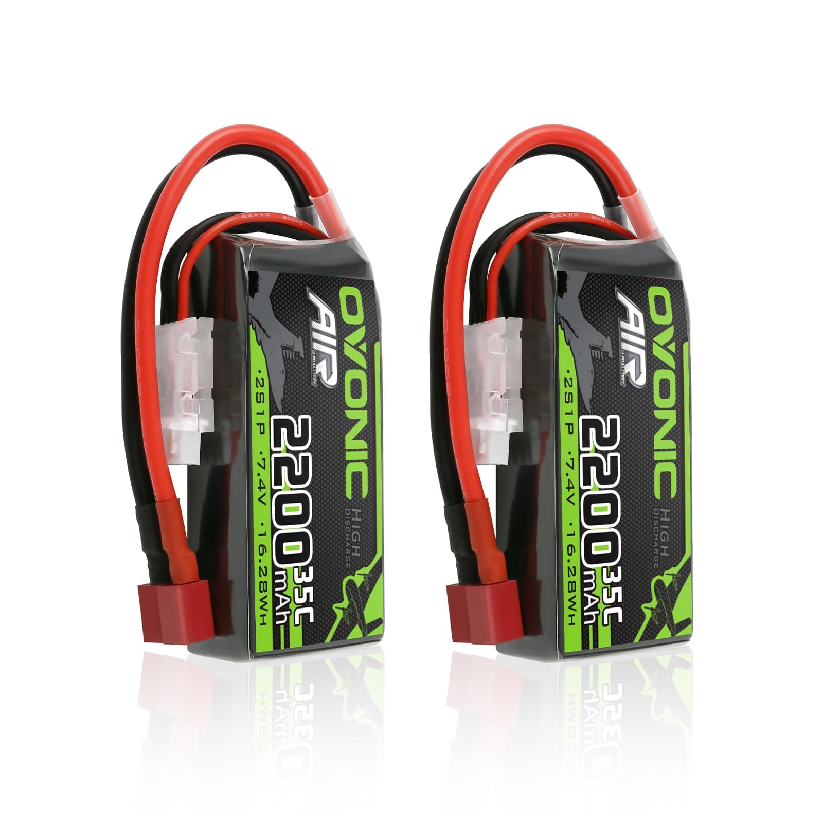 OVONIC 2S Lipo Battery 35C (Burst 70C) 2200mAh 7.4V Lipo Battery with Dean-Style T Connector for RC Airplane Helicopter Quadcopter FPV Racing Drone(2 Packs)