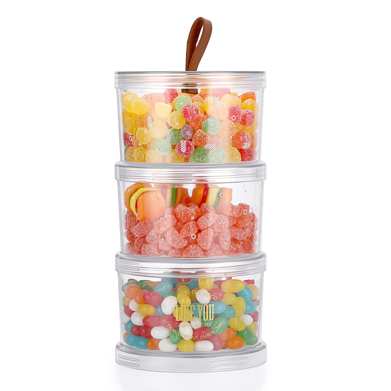 TERRIFI Decorative Round Storage Jars with Lids, 3 Tier Clear Stackable Snack Containers Candy Jar Bathroom Canister with Lid Candy Jar Biscuit Box Containers for Cookie, Dry Foods, Nuts, Coffee Bean
