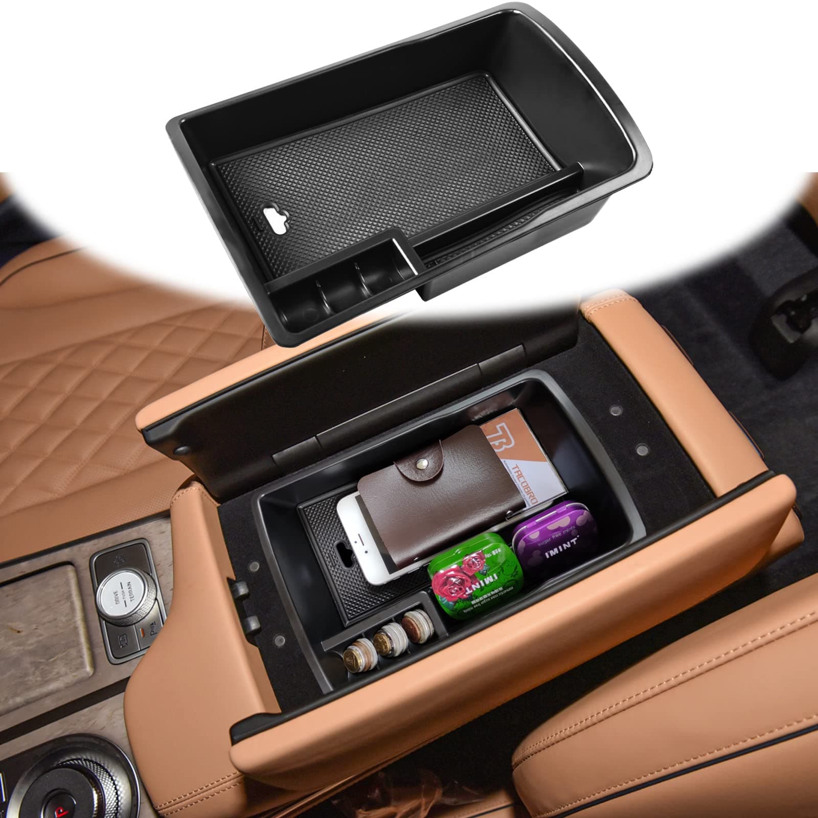 TACOBRO Center Console Organizer Tray Compatible with Hyundai Genesis GV80 2021 2022 2023 Accessories, Secondary Storage Armrest Glove Box - Black Trim