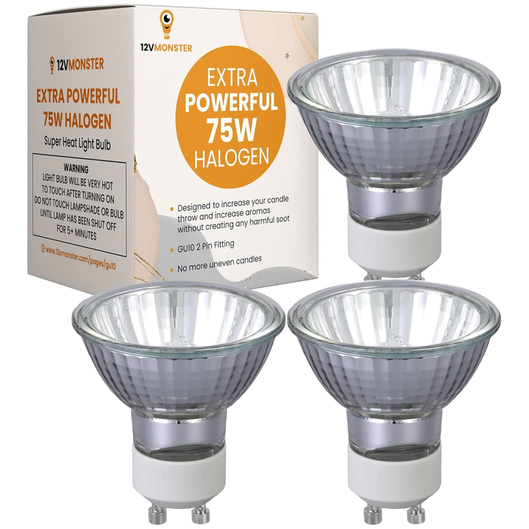 3 PACK New GU10 Halogen Heat Spot Lamp 75 Watt Candle Warmer Lamp Replacement Light Bulb I Top Down Heating Wax Melter Recessed Lighting Spotlight Fixture Kitchen Bathroom Vanity 75W Heating Lights