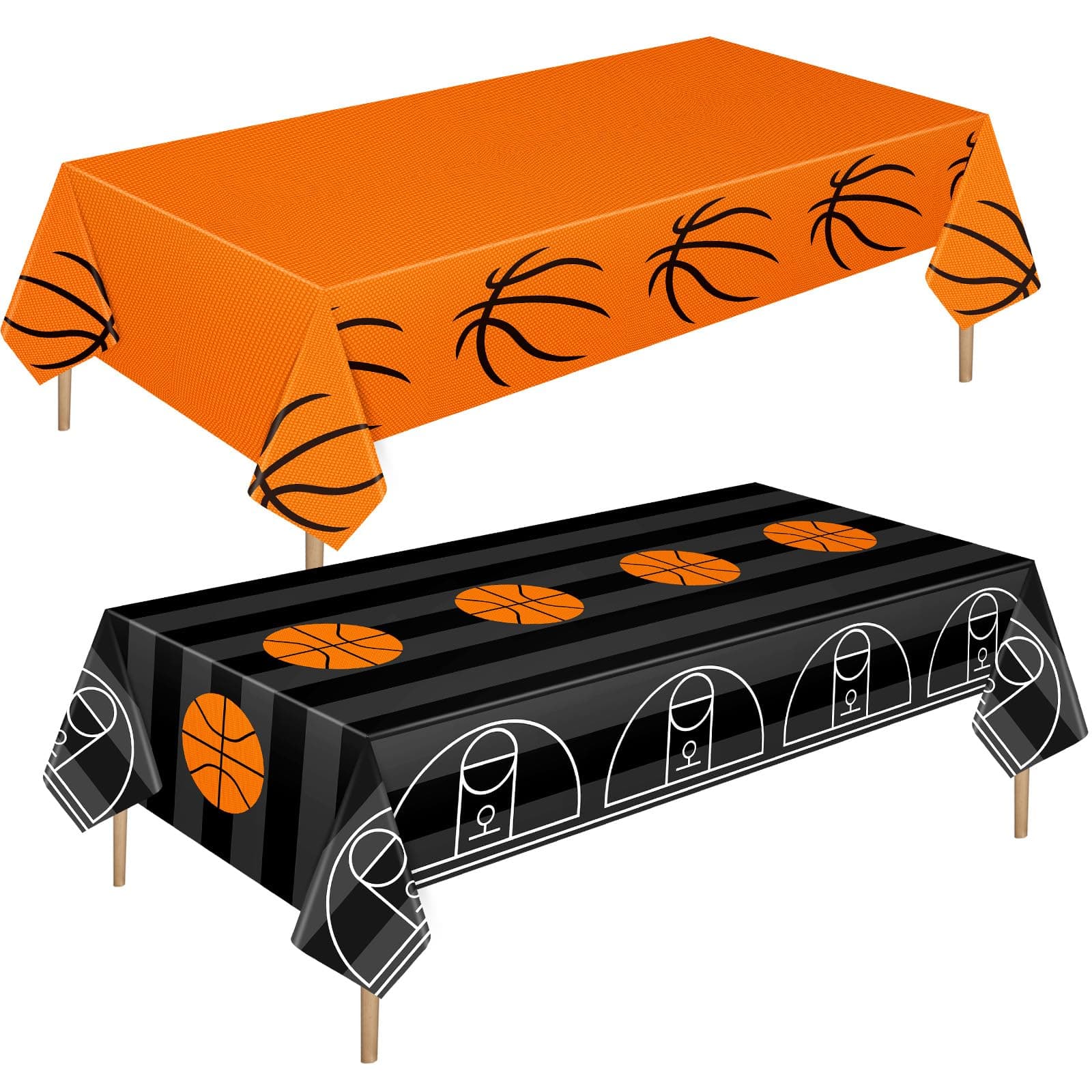 Mixweer 2 Pcs Basketball Plastic Tablecloth Birthday Party Decorations 54 x 108 Inch Basketball Field Rectangular Plastic Table Cover for Sports Theme Fan Sports Event Game Day Birthday Party Supplies