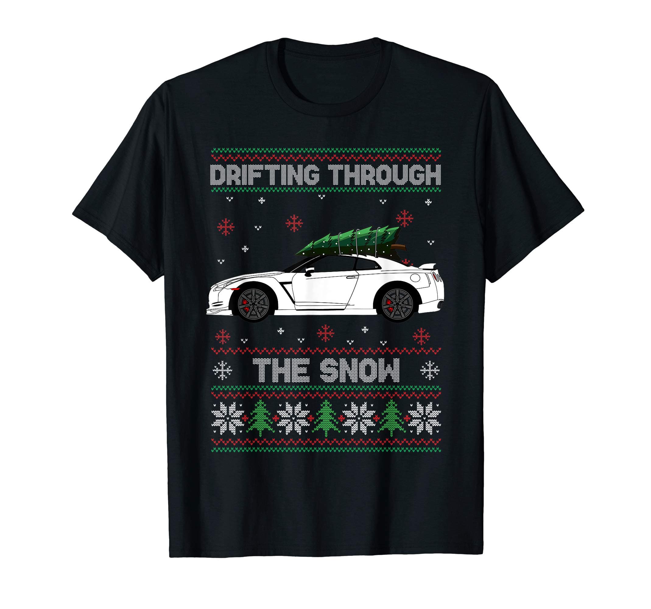 Christmas Tree On Tuning Car Xmas Ugly Sweater Pullover Look T-Shirt