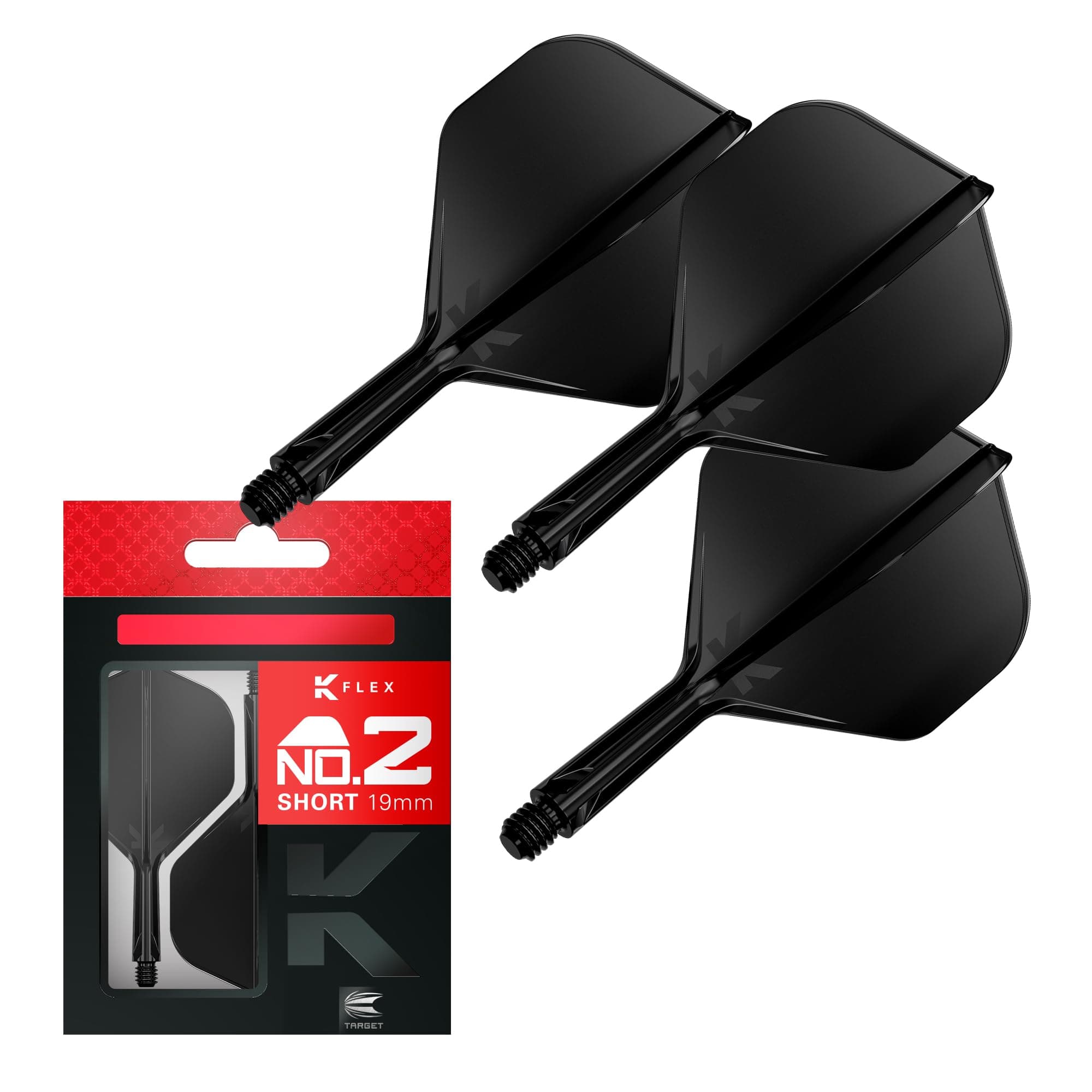 TARGET Darts K Flex Integrated Dart Flight And Shaft, No.2 Black (Short) | Pack Of 3 K-Flex - No 2, Precision Moulded 2-In-1 Dart Flights And Dart Stem | Professional Dart Accessories