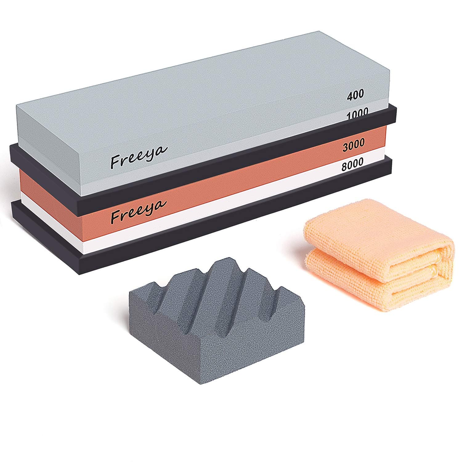 Complete Knife Sharpening Stone Set with Flattening Stone: Premium 400/1000 Grit Water Stone, 3000/8000 Grit Water Stone, Best Whetstone Knife Sharpener, Flattening Stone,NonSlip Silicone Holder,Towel
