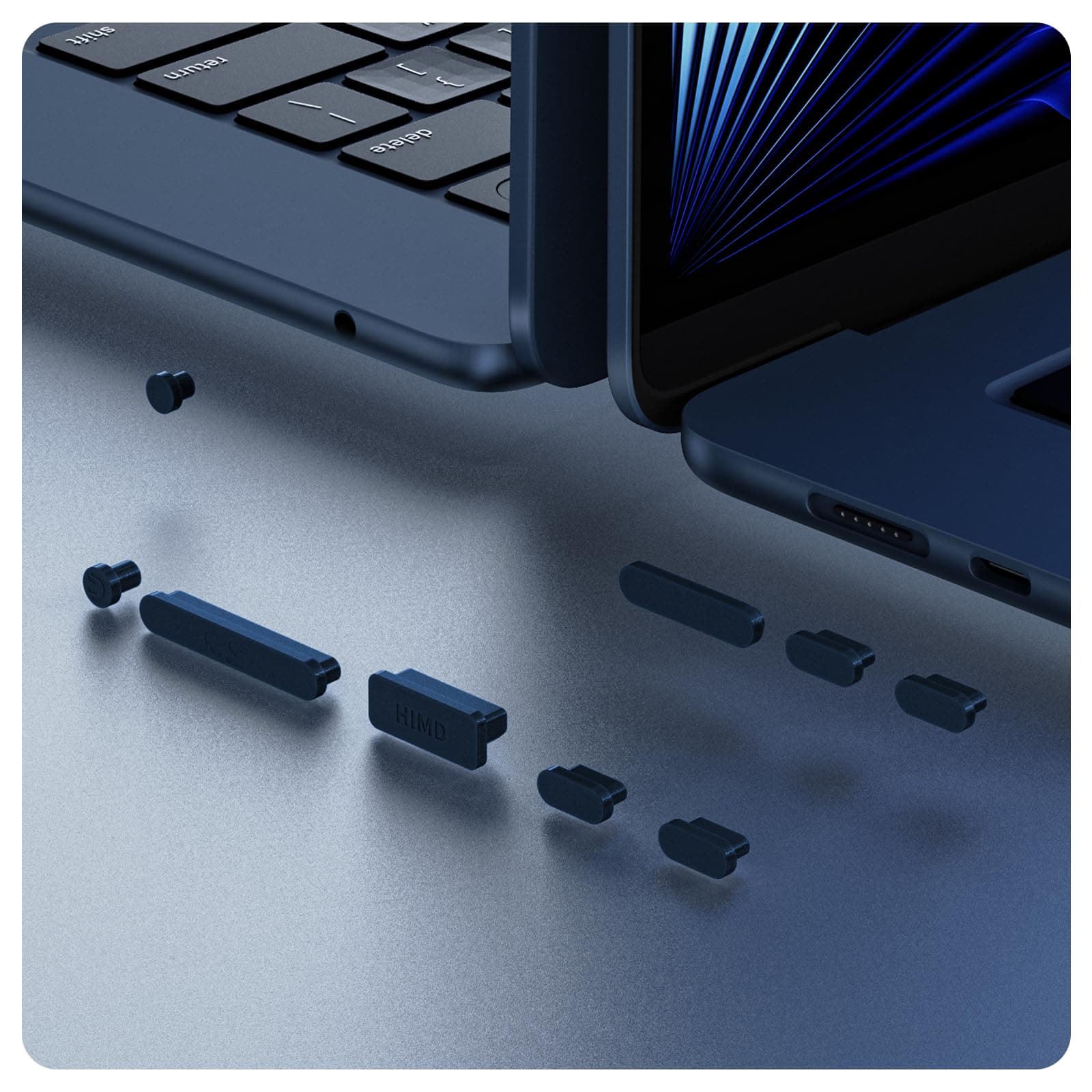 Soonjet 9Pcs Anti Dust Dirt Plug Cups Set for MacBook Air 13.6/15 inch M3 M2, MacBook Pro 14/16 inch M3 M2 M1 Pro/Max, MacBook Pro/Air 13'' 2016-2022 Accessory Silicone Anti Dirt Cover - Midnight