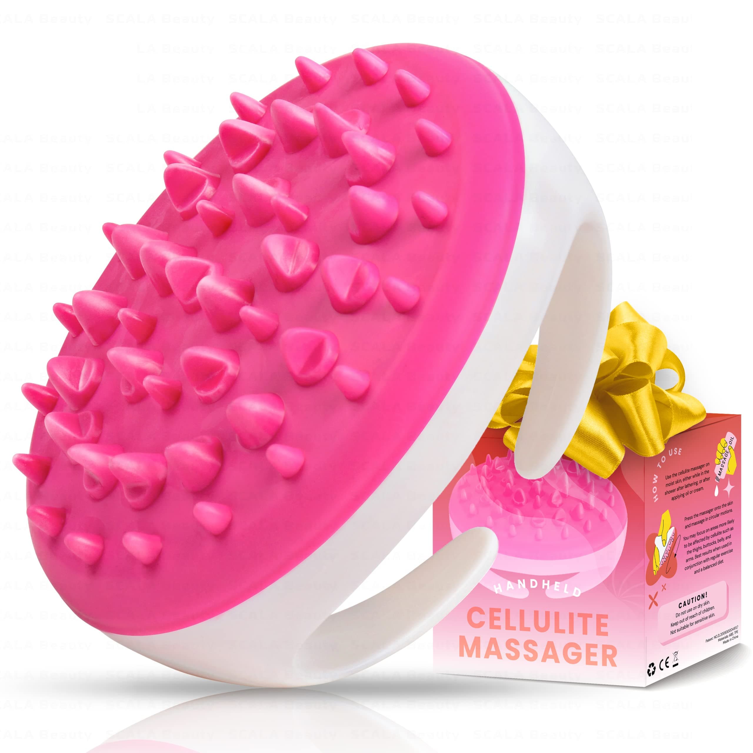 Scala Beauty Anti Cellulite Manual Remover Body Massager Brush Mitt, Pink