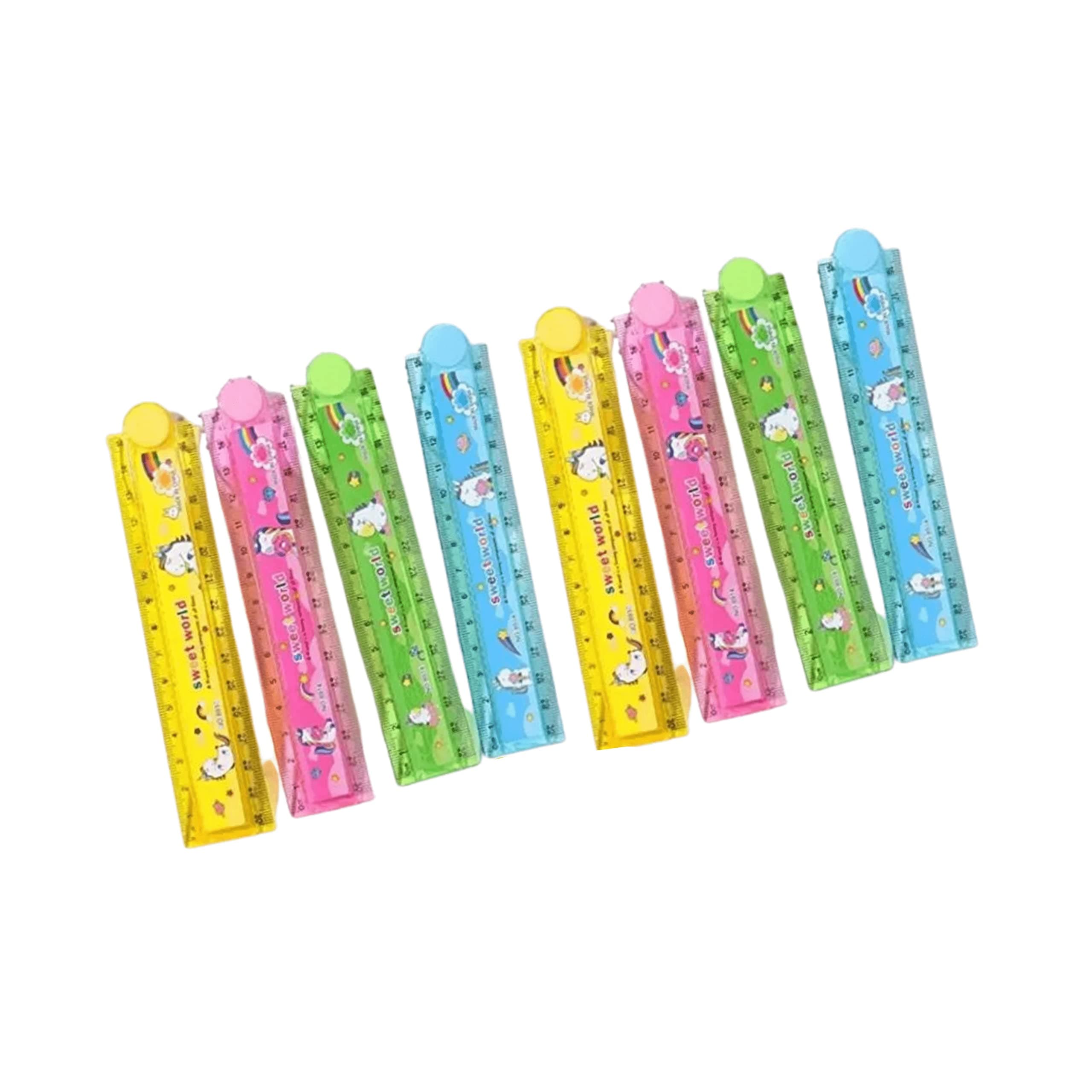 Squad Fold Up Ruler | Plastic Material - With Geometry Stencil | Kids Multifunctional, Unbreakable Foldable & Adjustable Scale - 30 Inches (Multicolor) (Pack of 10)