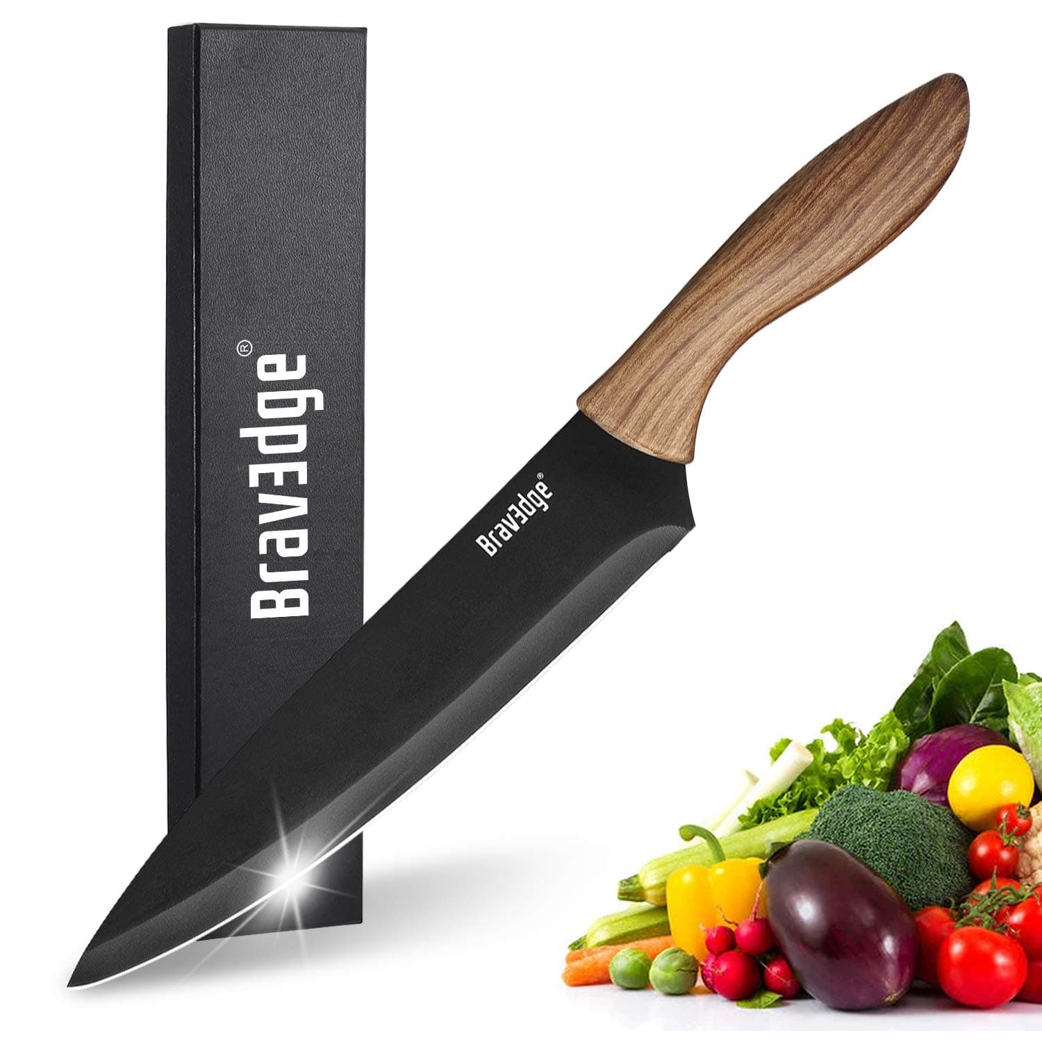 Professional Chef's Knife, 8 Inch High Carbon Stainless Steel Japanese Kitchen Knife, Ultra Sharp Utility Knife with Ergonomic Handle and Gift Box for Family and Restaurant - Black Matt
