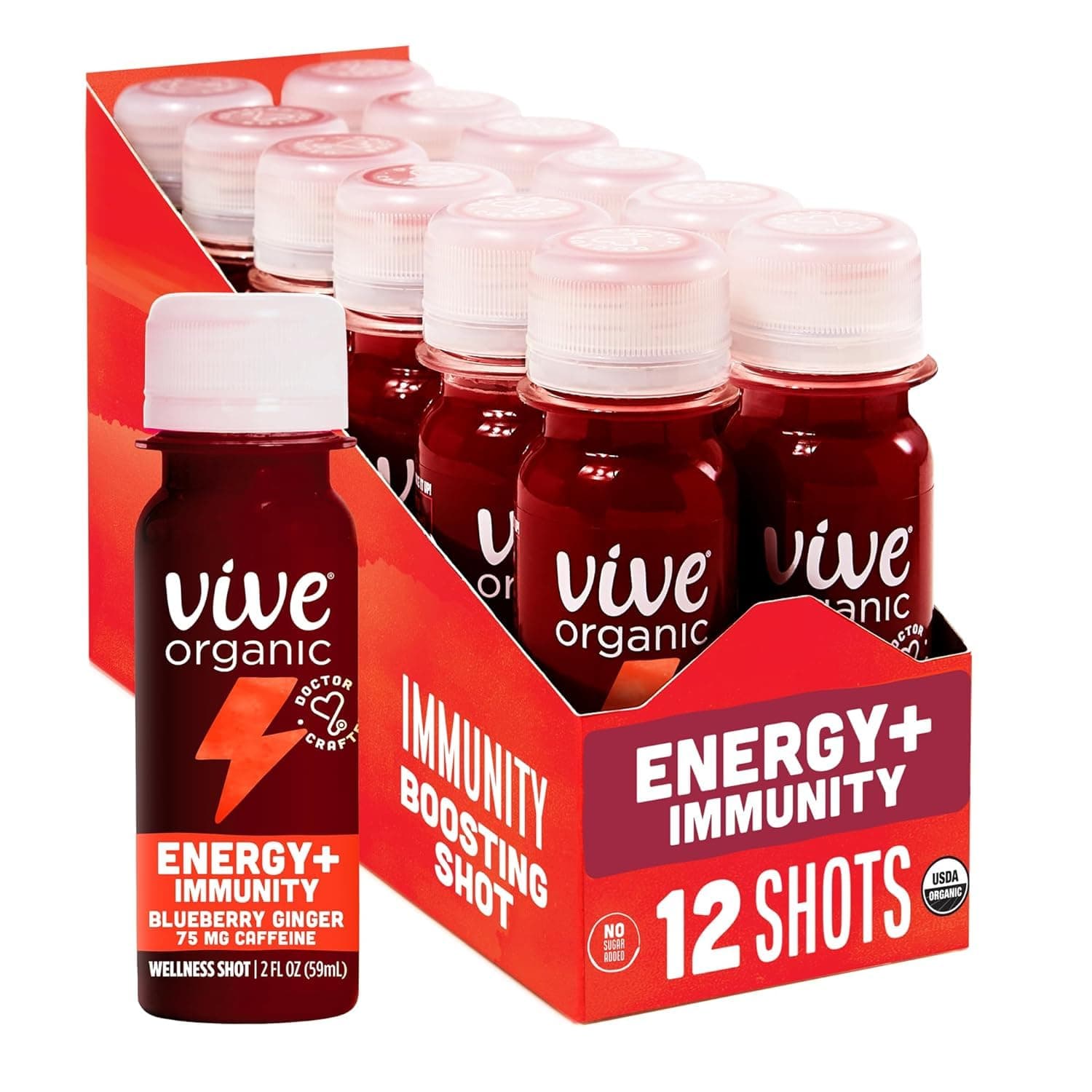 Energy Shot + Immune Support, Immune Defense with Ashwagandha, Green Tea & Caffeine, Gluten Free, Vegan, Energy and Focus, 2 Fl Oz (Pack of 12)