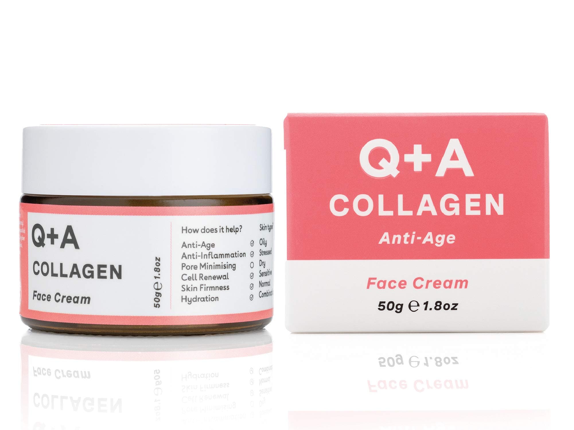 Q+A Collagen Face Cream (50g), Natural Skincare Anti-Ageing Face Care with plant-powered Collagen, Shea Butter and Magnesium, Hydrating and Firming Day Cream