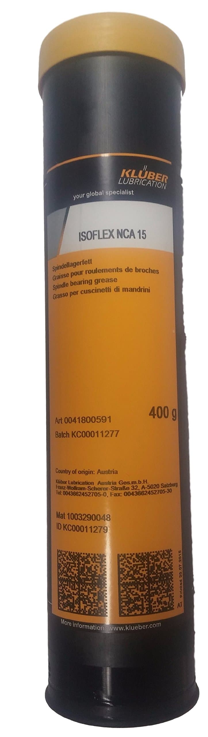Lubrication Isoflex NCA 15 Grease for Spindles-Tapered Bearings-Ball Screws-OE Spinning Turbines in The Textile Industry 400g Cartridge