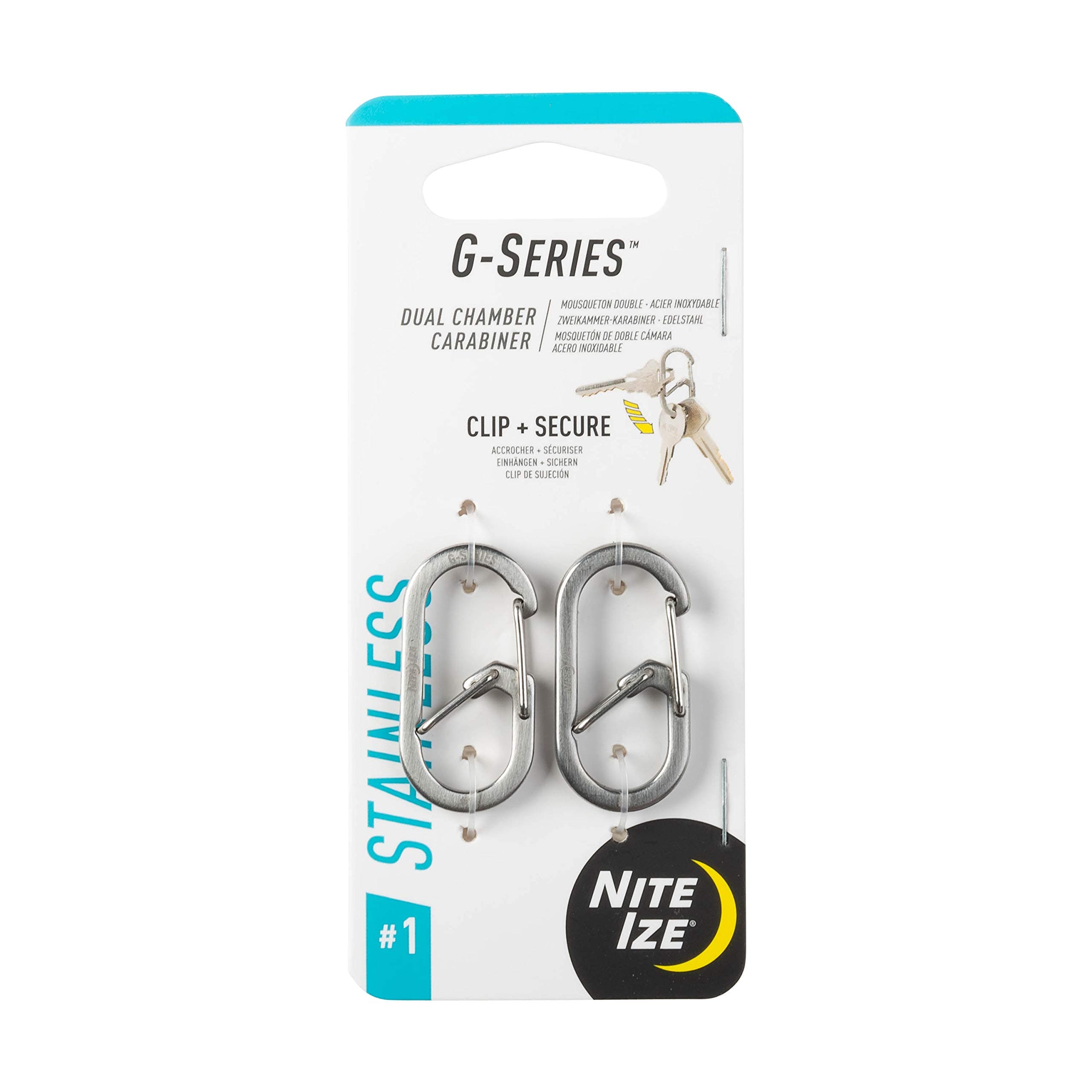 Nite Ize Gs1-11-2R6 G-Series Dual Chamber Carabiner, Size #1 2-Pack, Stainless Steel