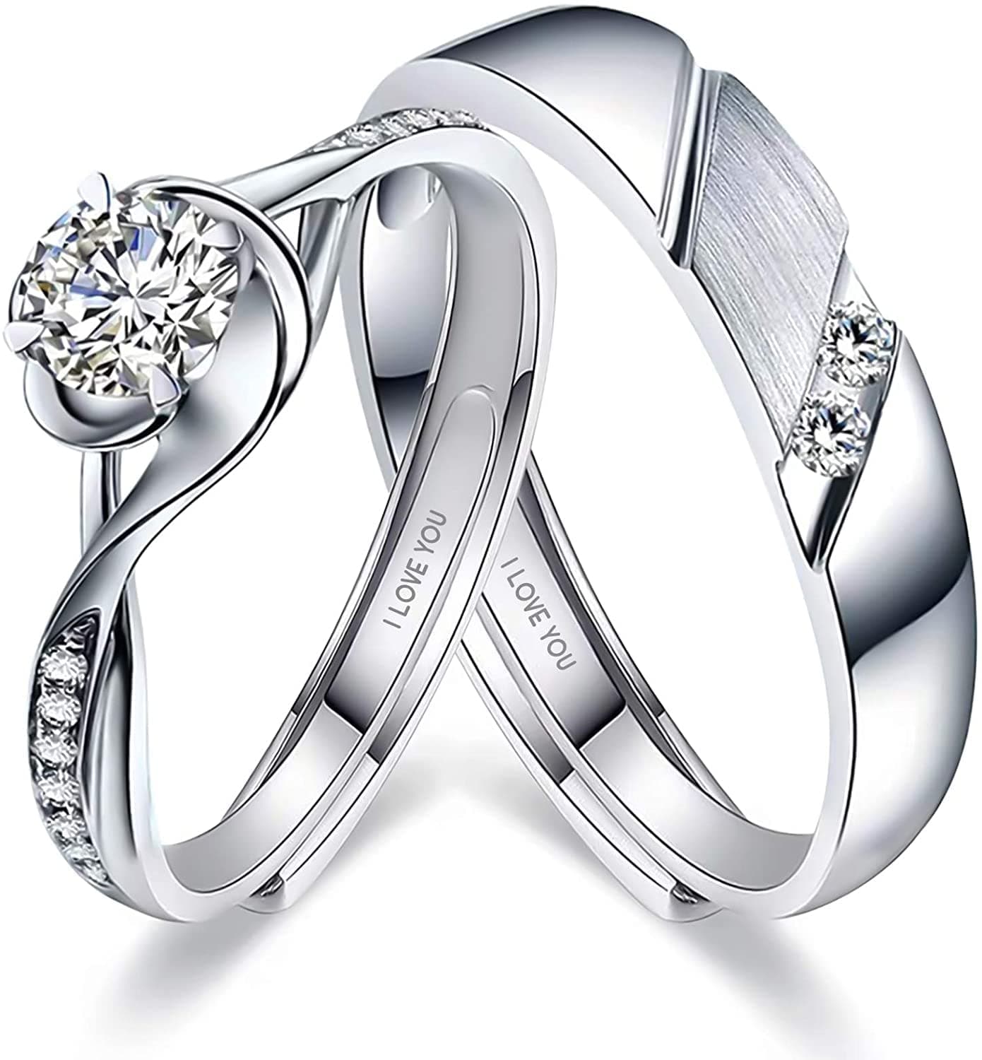 Endless Love Matching Couple Rings for Him and Her Set, Adjustable S925 Silver Romantic Heart Design, Engagement Ring