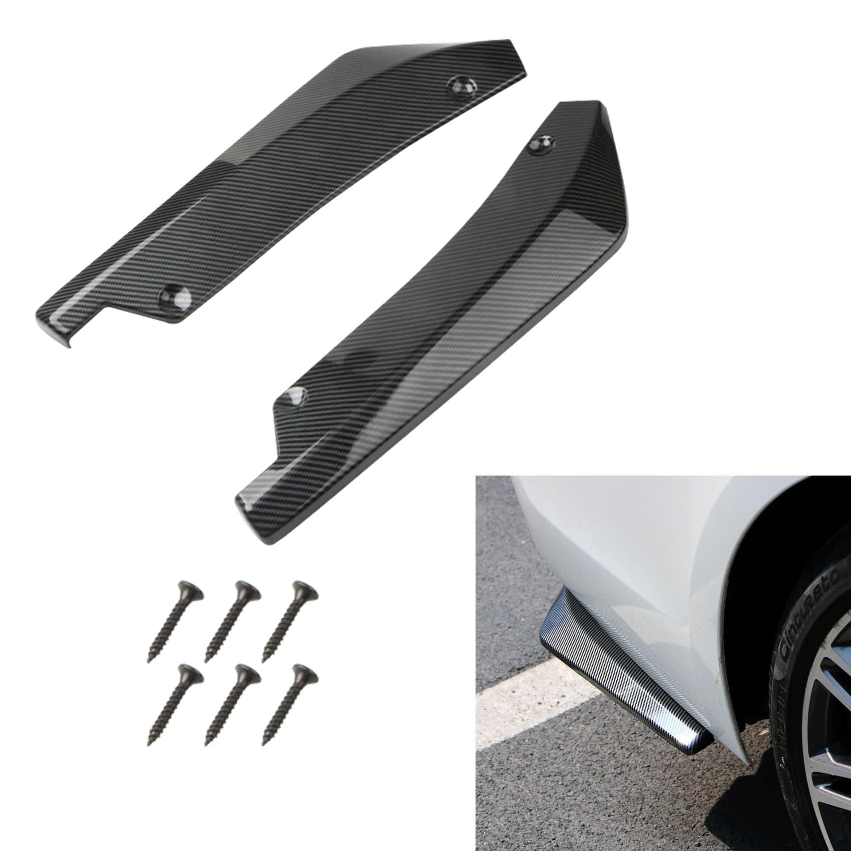 Jsorum 2Pcs Rear Bumper Diffuser Spoilers for Cars, Rear Bumper Canard Diffuser Splitter Protector, Universal Rear Bumper Lip Splitter Diffuser Spoiler Kit Exterior Decorations for Car (Carbon Fibre)
